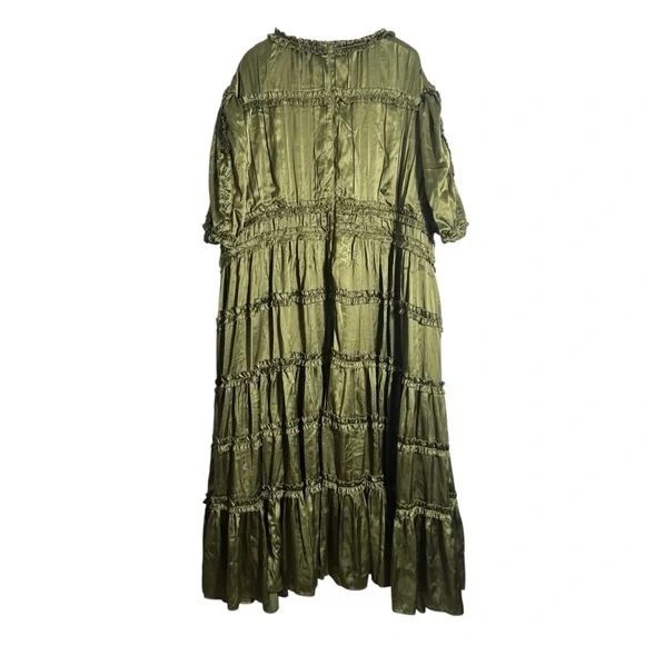 JESSAKAE x THE FOOD NANNY Liz Ruffle Tiered Puff Sleeve Midi Dress in Olive - Picture 4 of 12